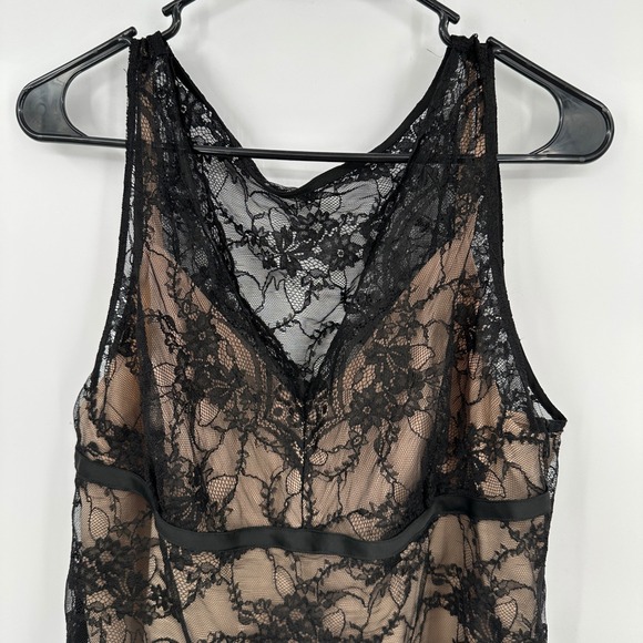Ann Taylor Loft Womens Black Floral Lace Overlay V-Neck Tank Top Size 14 Sheer - Picture 2 of 8